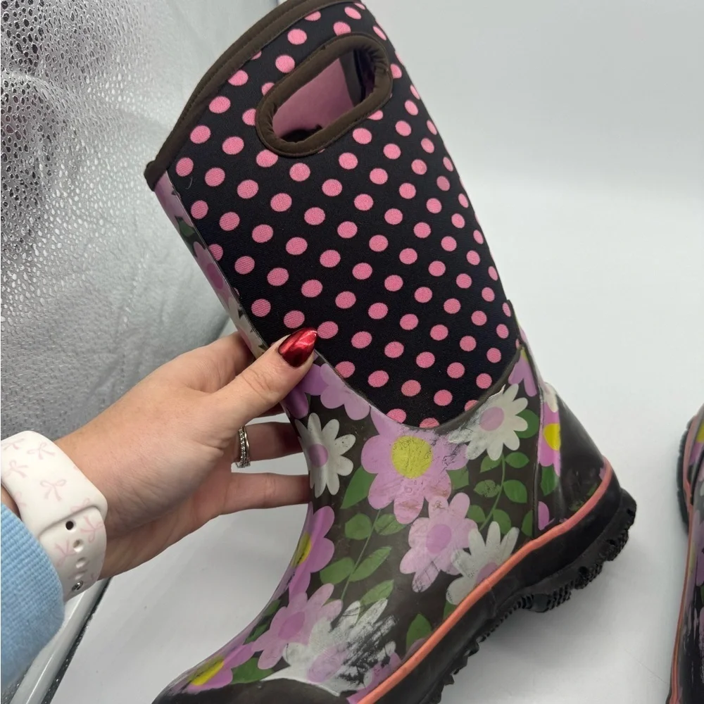 Bogs Girls Classic Flowers Dots Pink Insulated‎ Snow Winter Boots Size 3